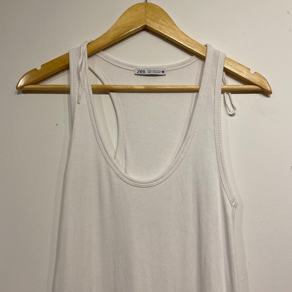 Zara Ribbed White Oversized Minimalist Maxi Dress - Picture 2 of 4